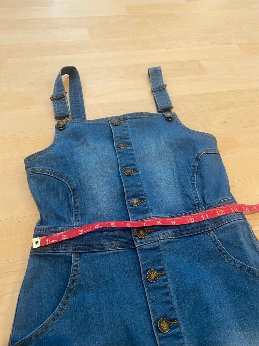 Wax Jean Denim Button Front Pinafore Dress Western Country Rodeo Size Medium - Picture 4 of 5